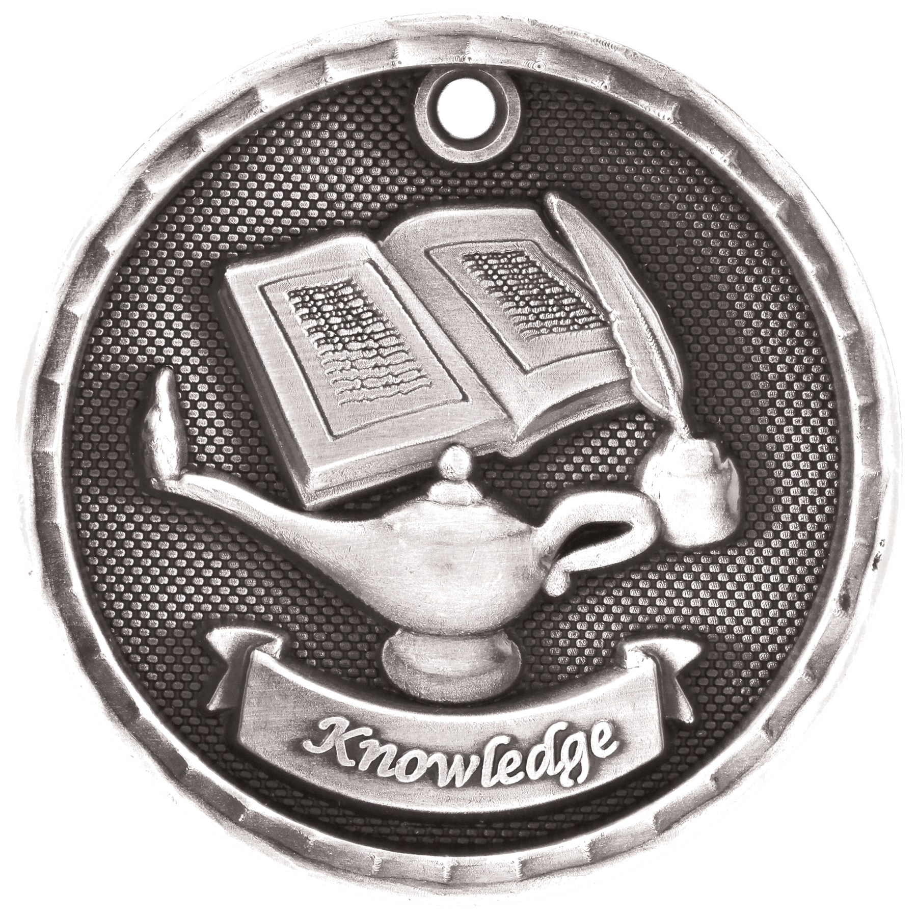 Antique Silver 3D Lamp of Knowledge Medal - 2"