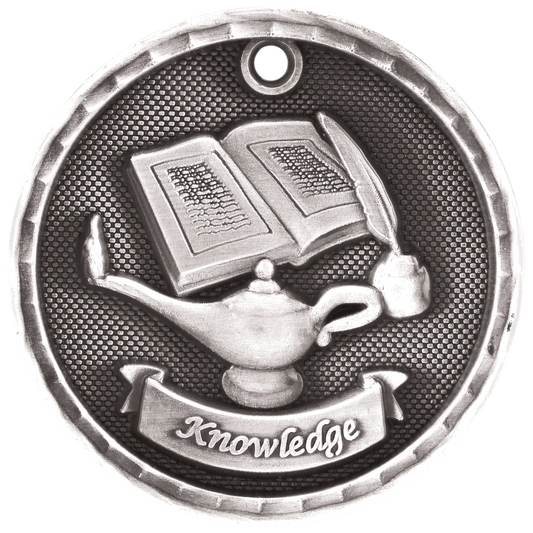 Antique Silver 3D Lamp of Knowledge Medal - 2"
