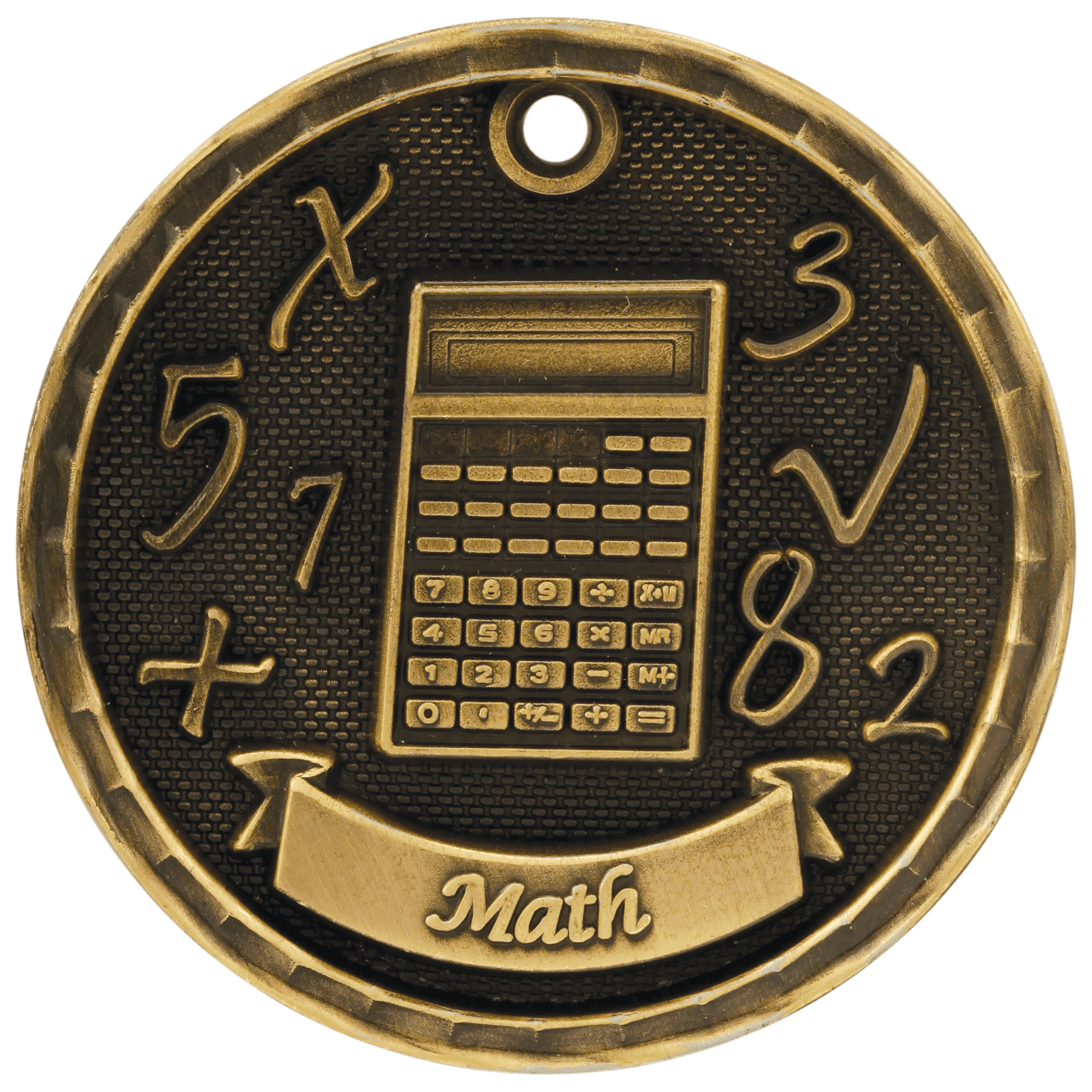 Antique Gold 3D Math Medal - 2"