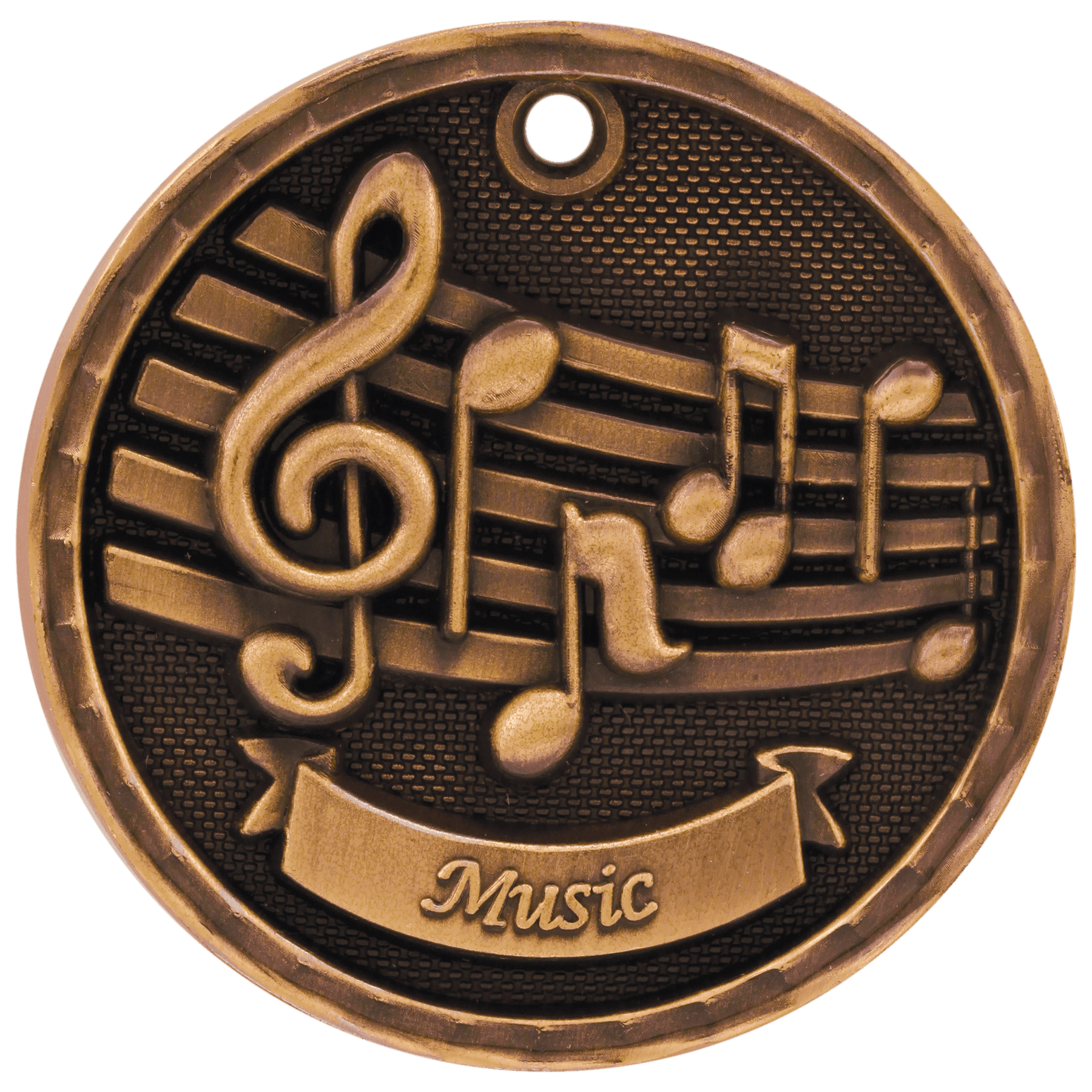 Antique Bronze 3D Music Medal - 2"