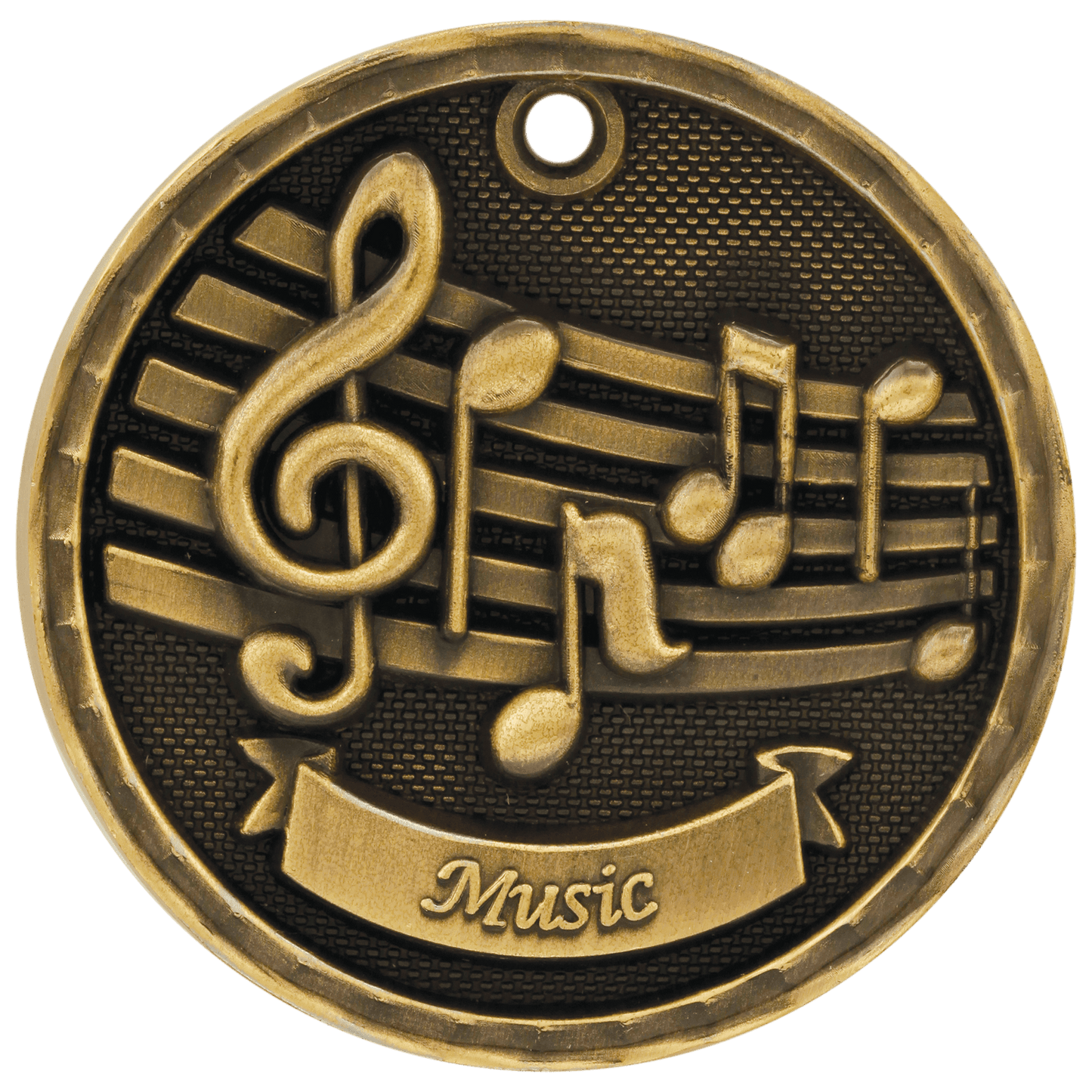 Antique Gold 3D Music Medal - 2"