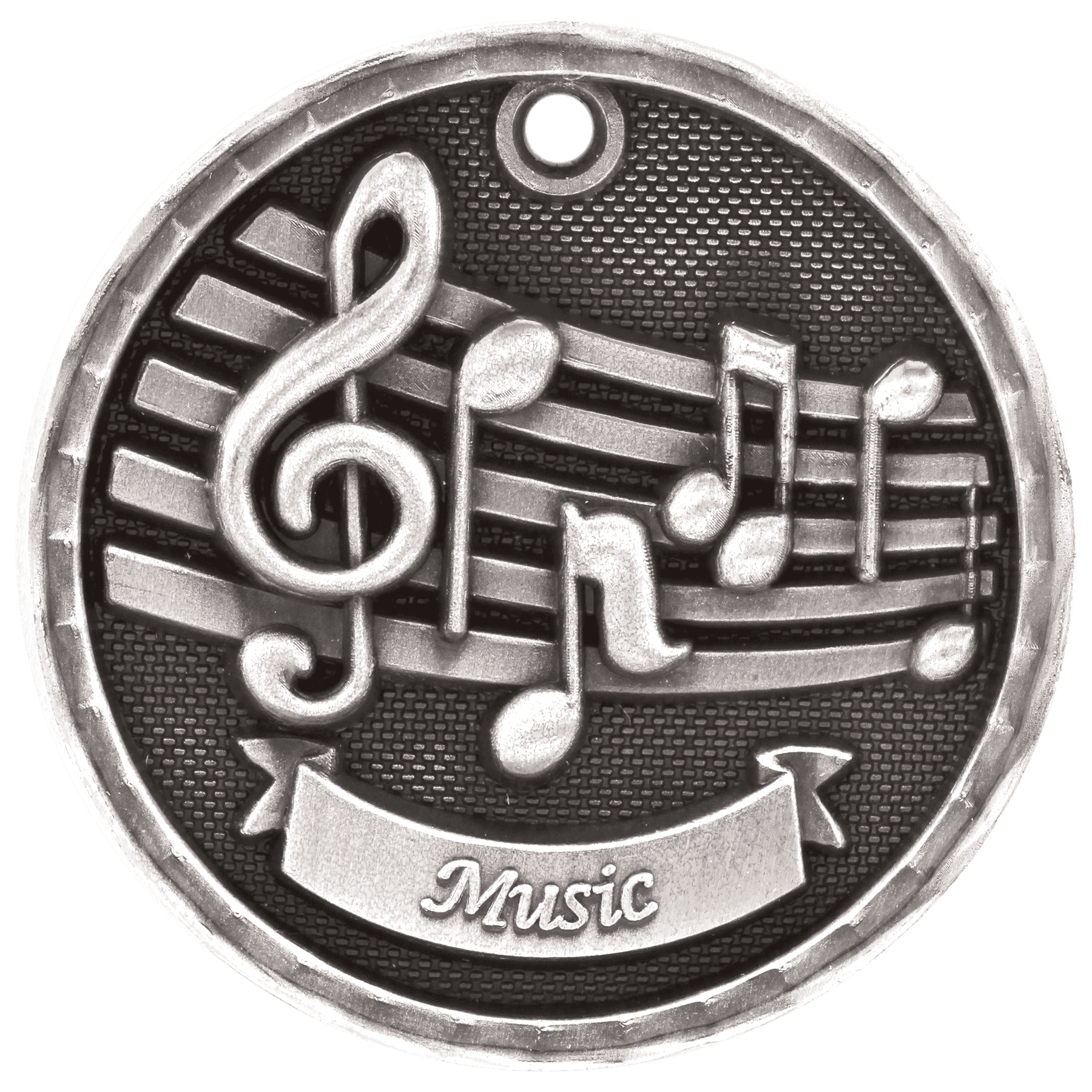 Antique Silver 3D Music Medal - 2"