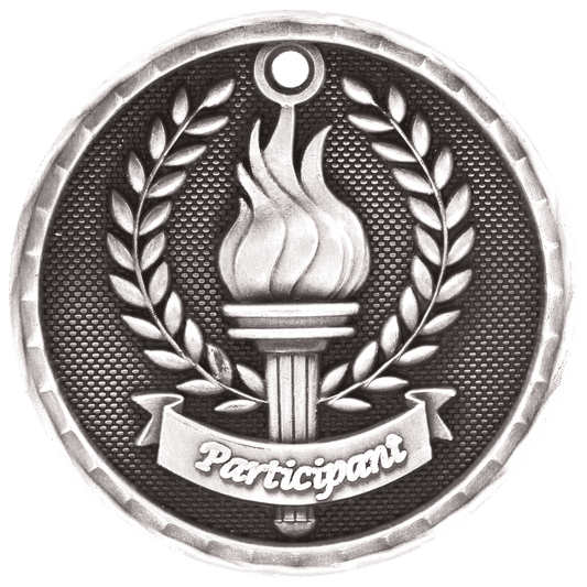 Antique Silver 3D Participant Medal - 2"