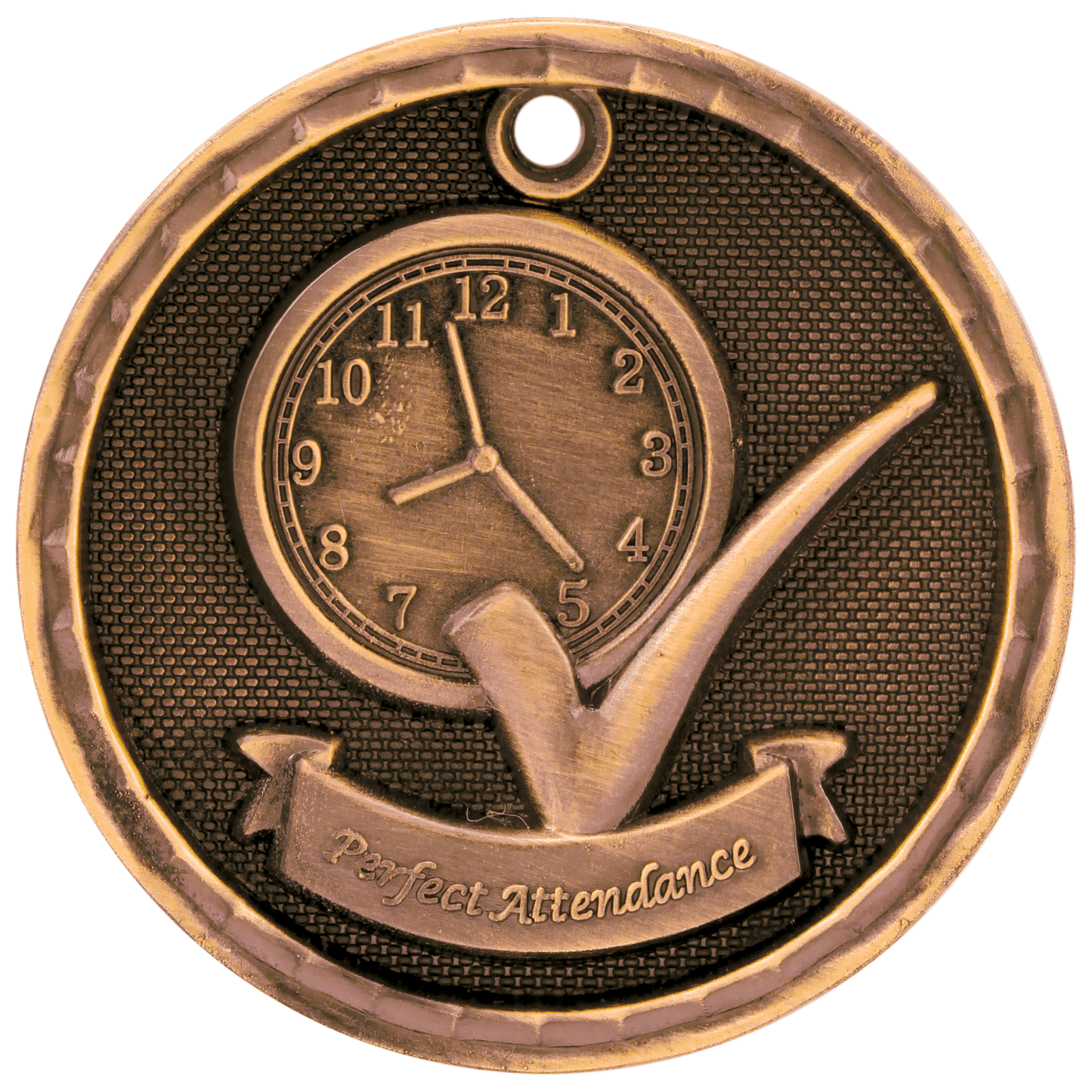 2" Antique Bronze 3D Perfect Attendance Medal