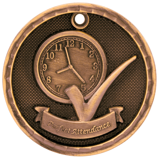 2" Antique Bronze 3D Perfect Attendance Medal