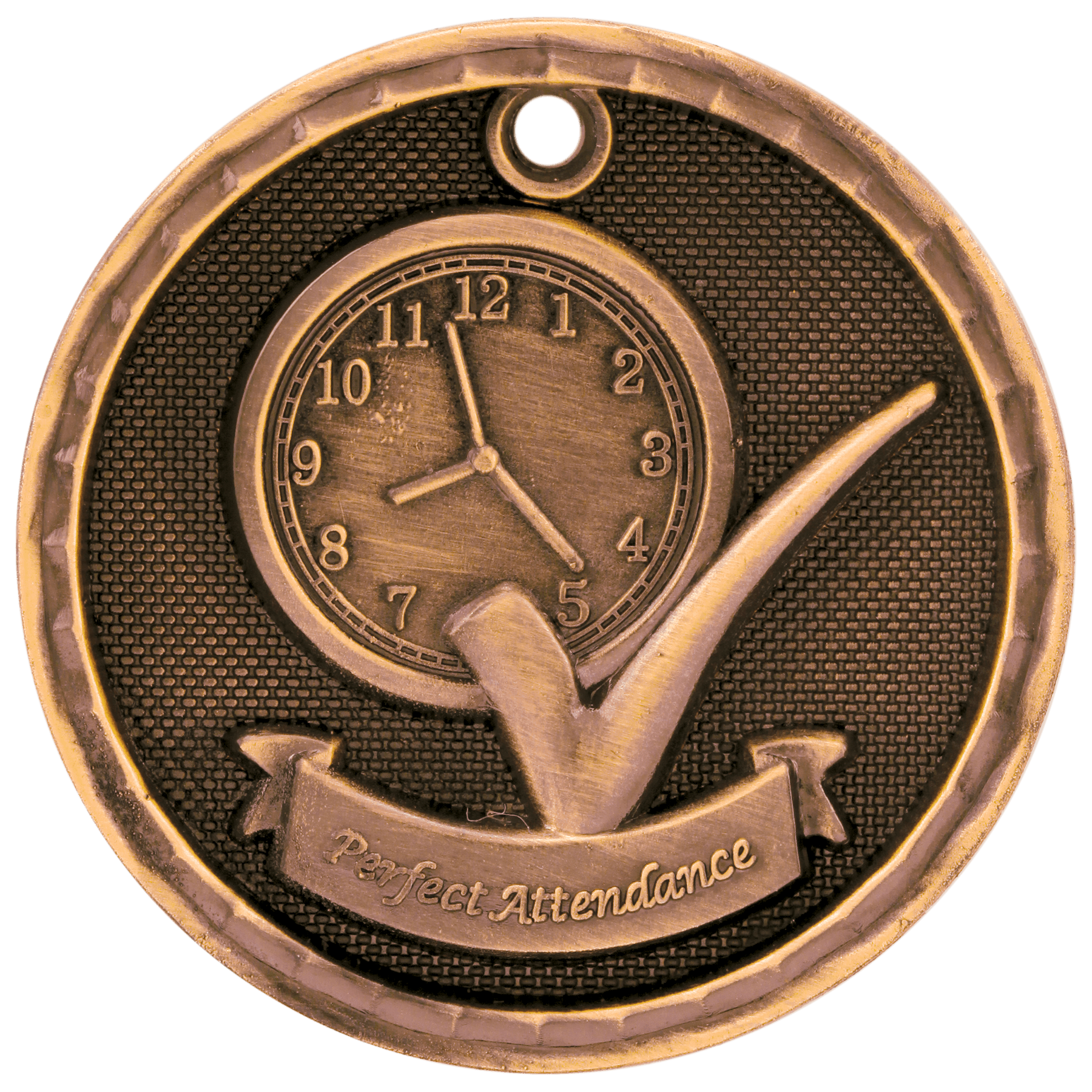 Antique Bronze 3D Perfect Attendance Medal - 2"
