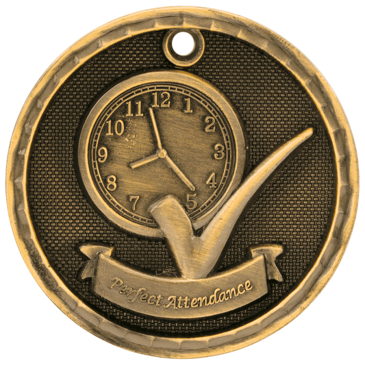 2" Antique Gold 3D Perfect Attendance Medal