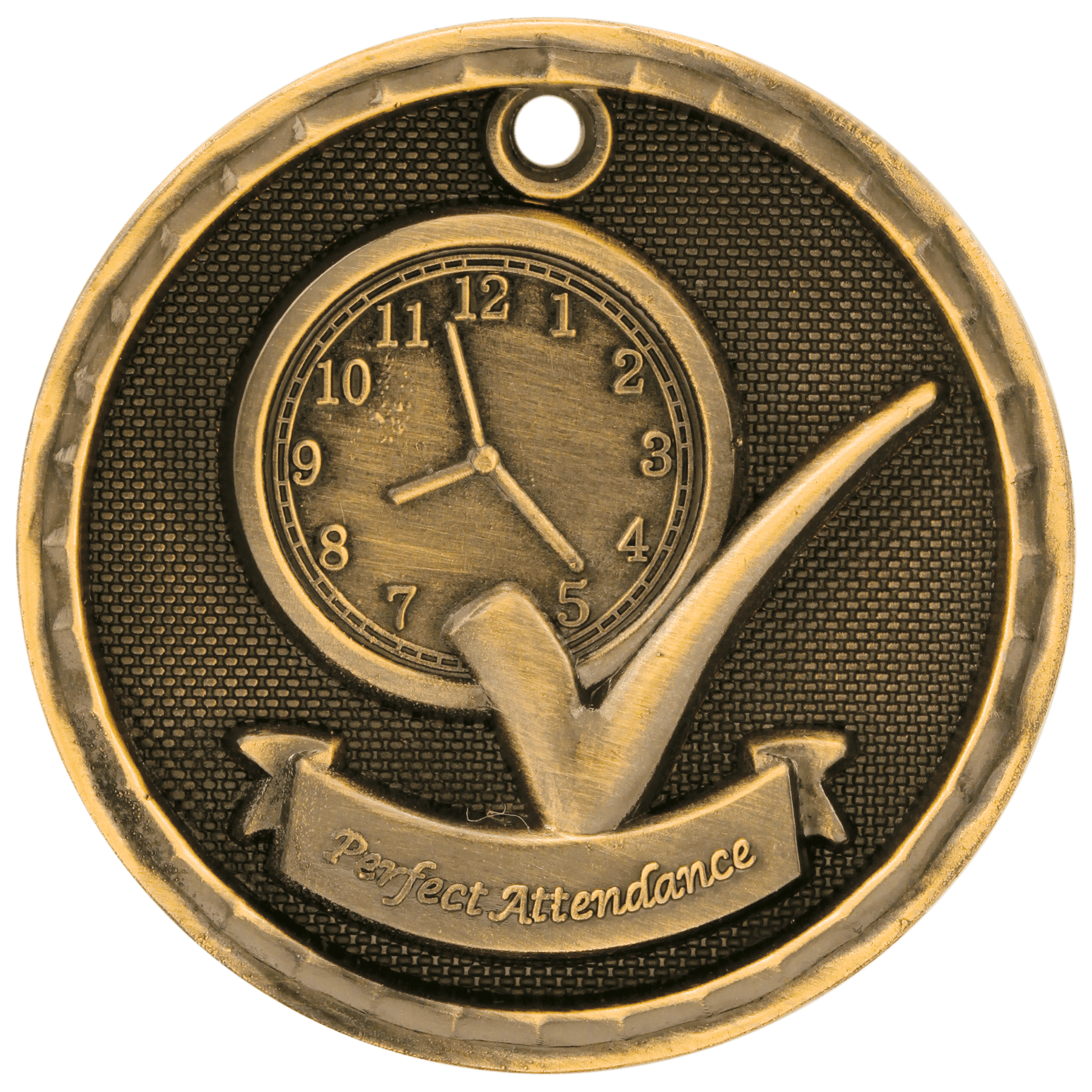 Antique Gold 3D Perfect Attendance Medal - 2"