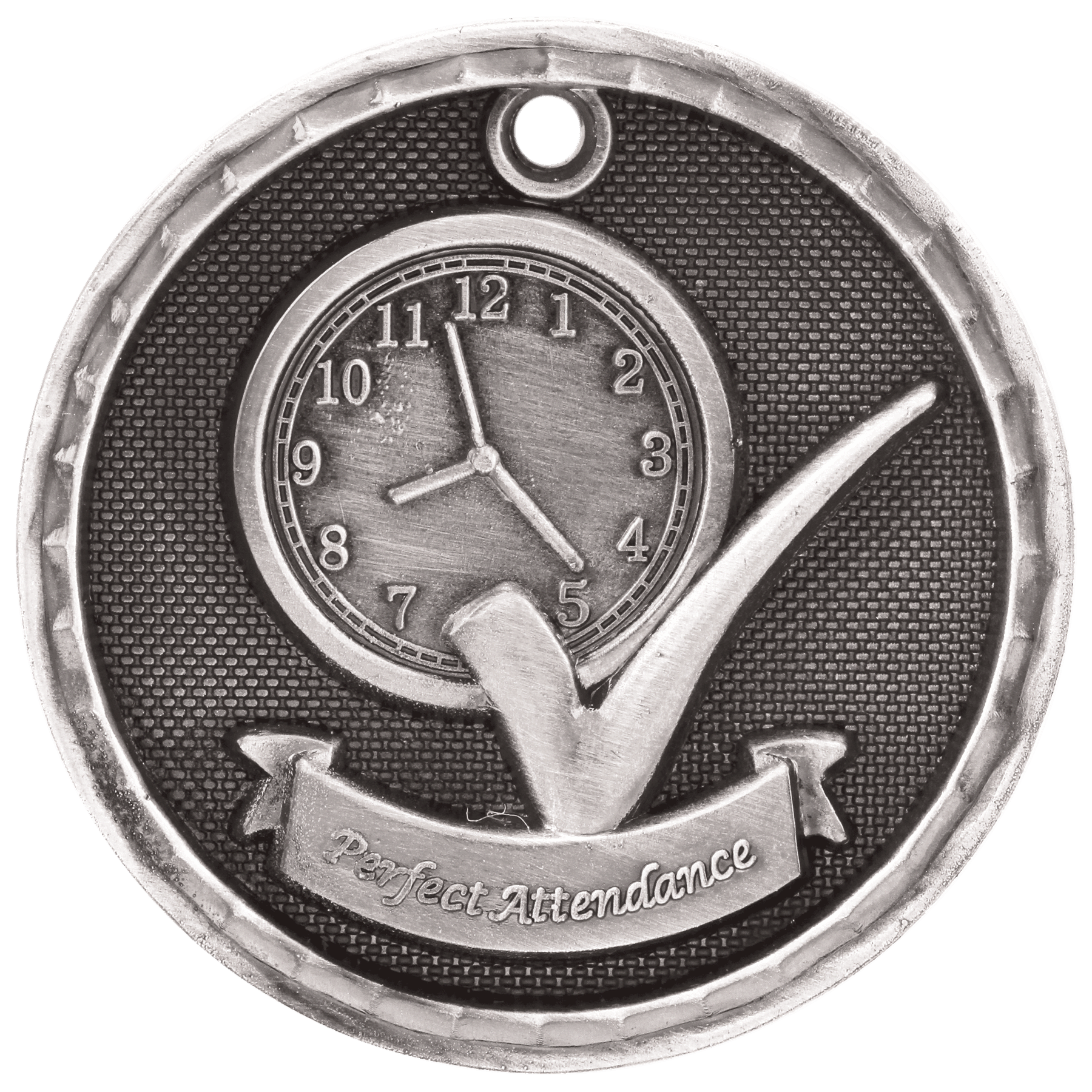 Antique Silver 3D Perfect Attendance Medal - 2"