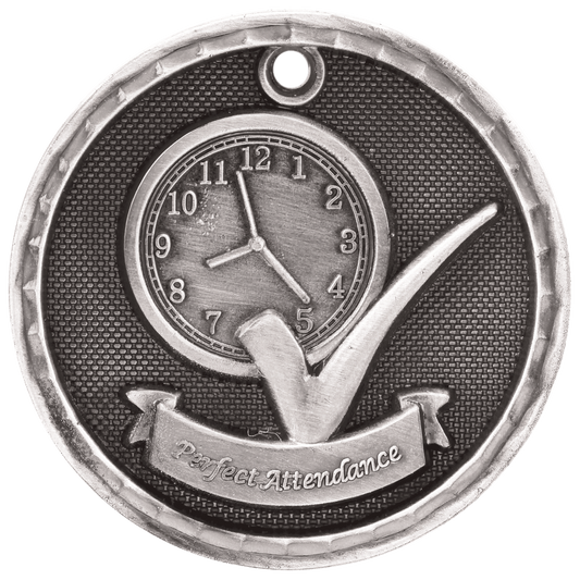 Antique Silver 3D Perfect Attendance Medal - 2"
