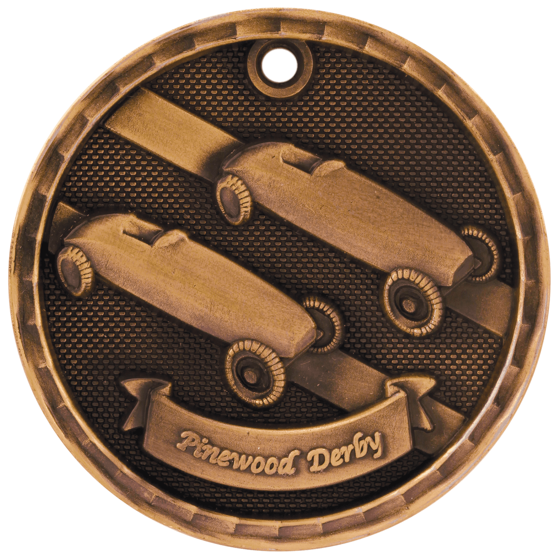 Antique Bronze 3D Pinewood Derby Medal - 2"