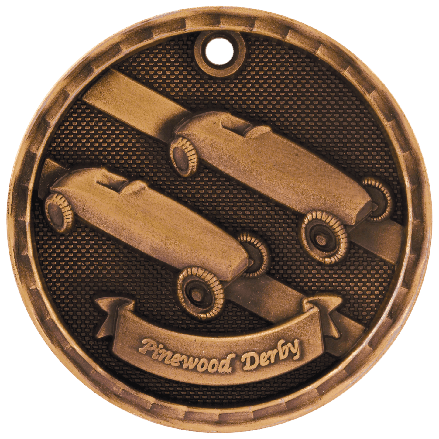2" Antique Bronze 3D Pinewood Derby Medal