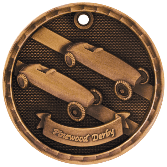 2" Antique Bronze 3D Pinewood Derby Medal