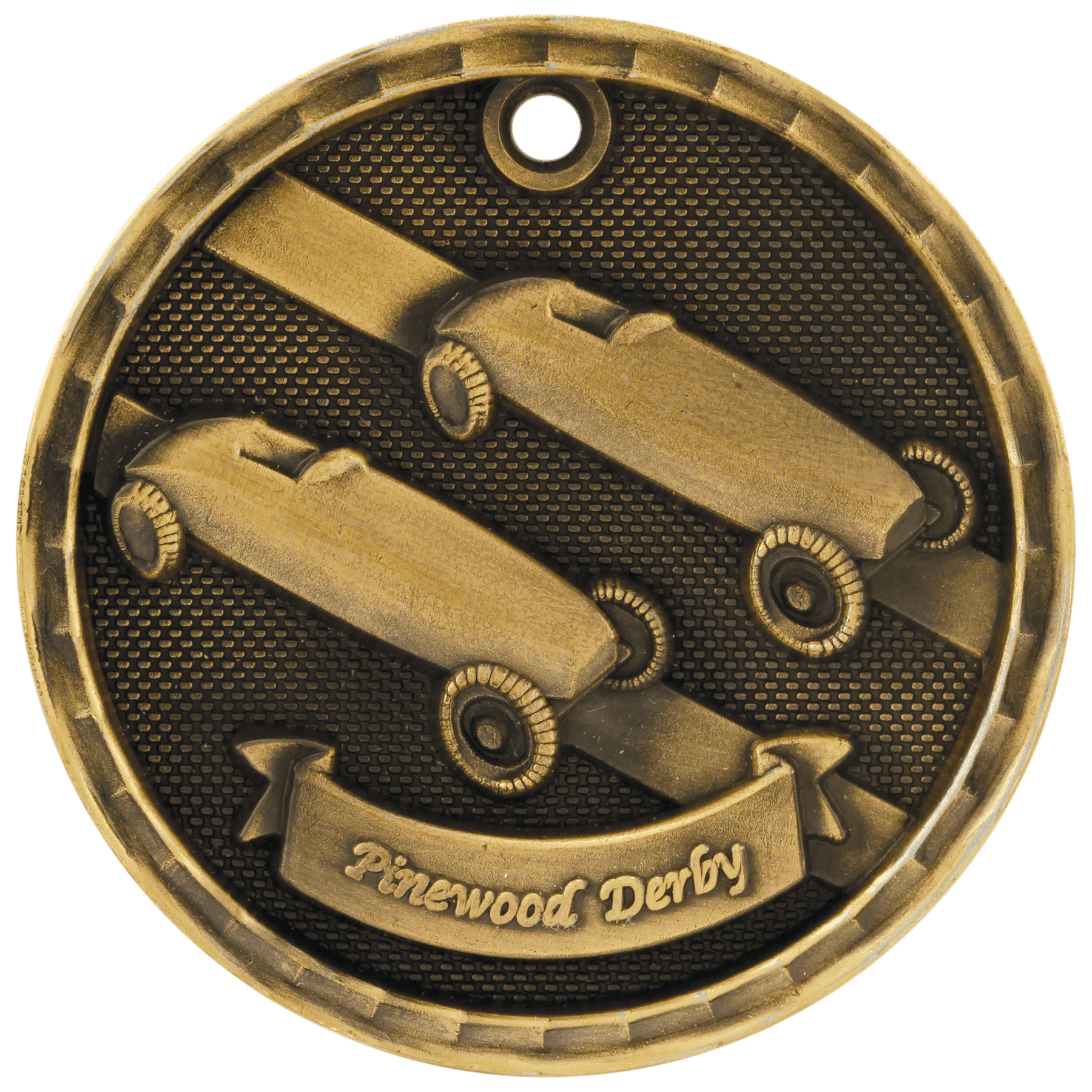 Antique Gold 3D Pinewood Derby Medal - 2"
