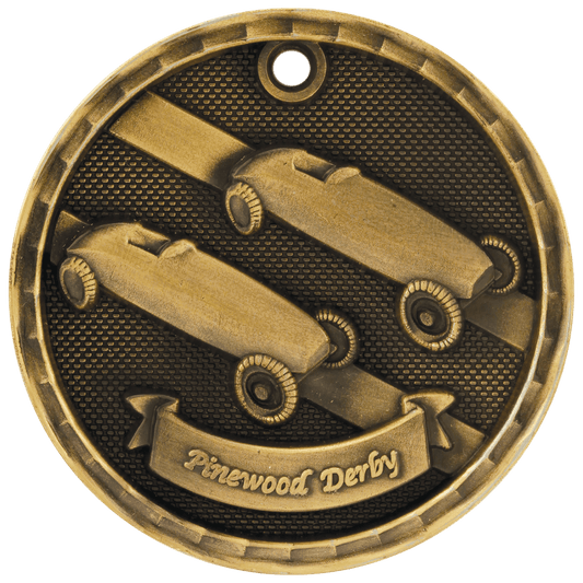 Antique Gold 3D Pinewood Derby Medal - 2"