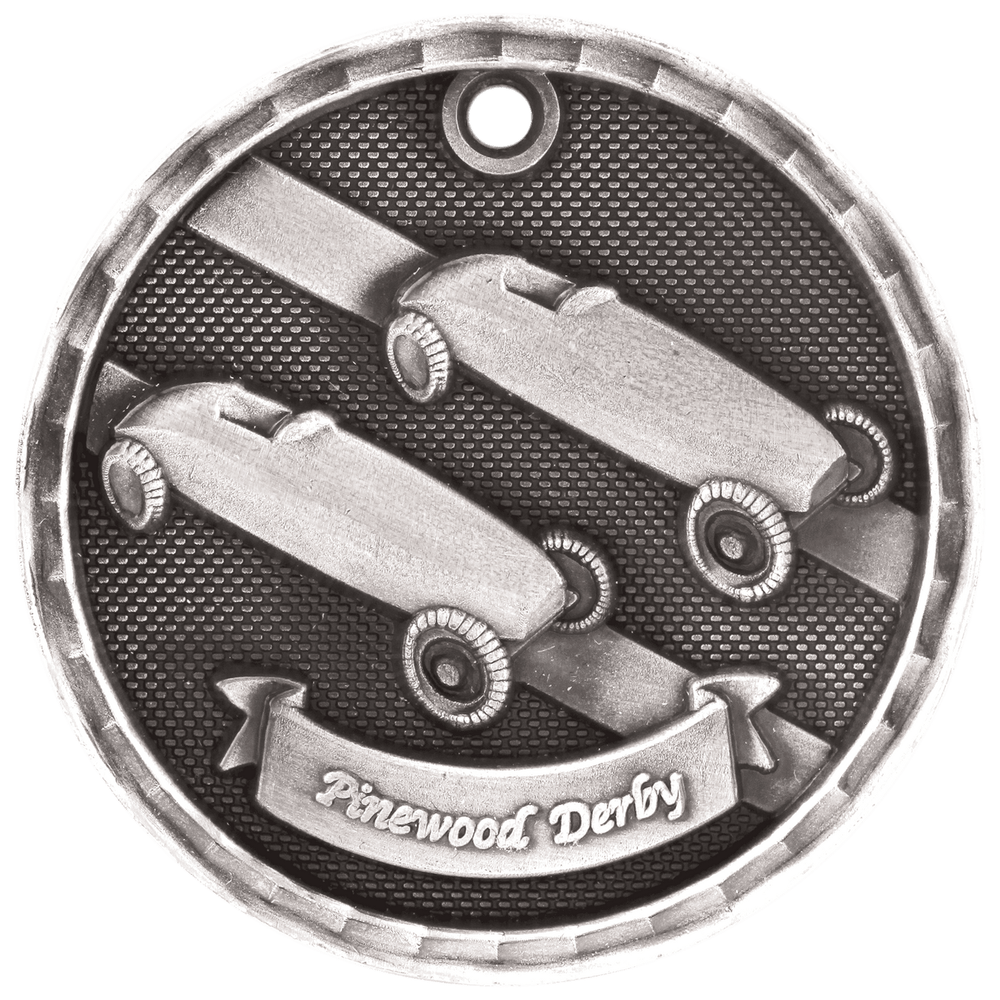 Antique Silver 3D Pinewood Derby Medal - 2"