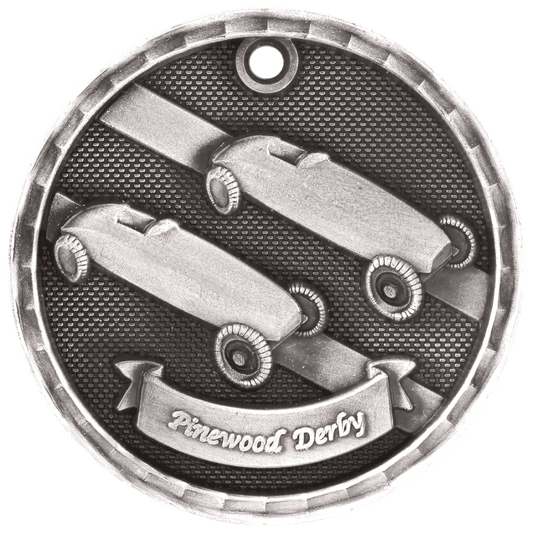 Antique Silver 3D Pinewood Derby Medal - 2"