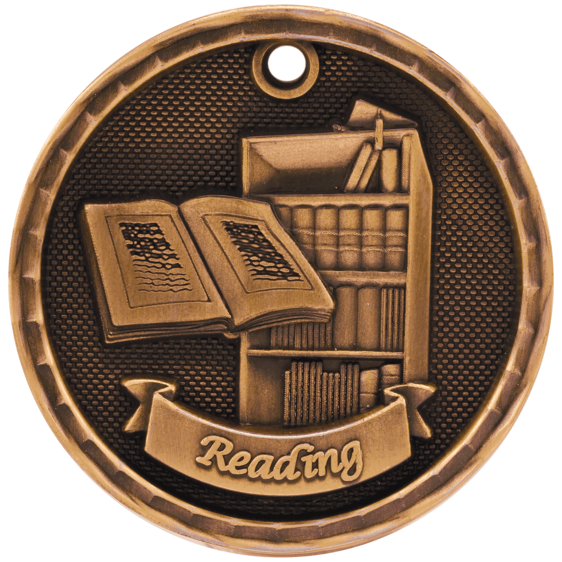 Antique Bronze 3D Reading Medal - 2"