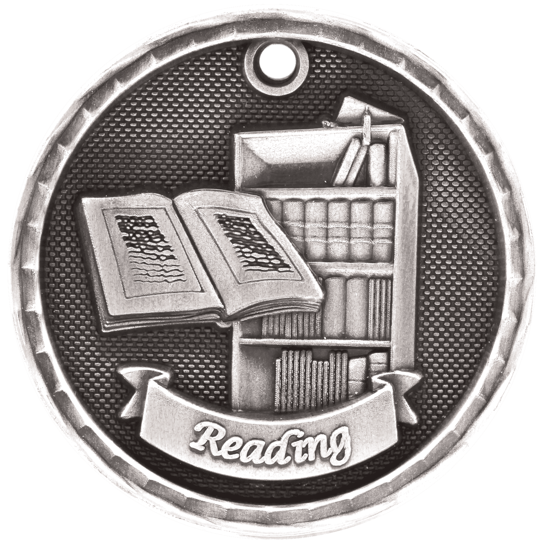 Antique Silver 3D Reading Medal - 2"