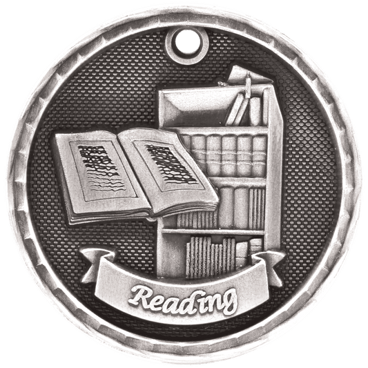Antique Silver 3D Reading Medal - 2"