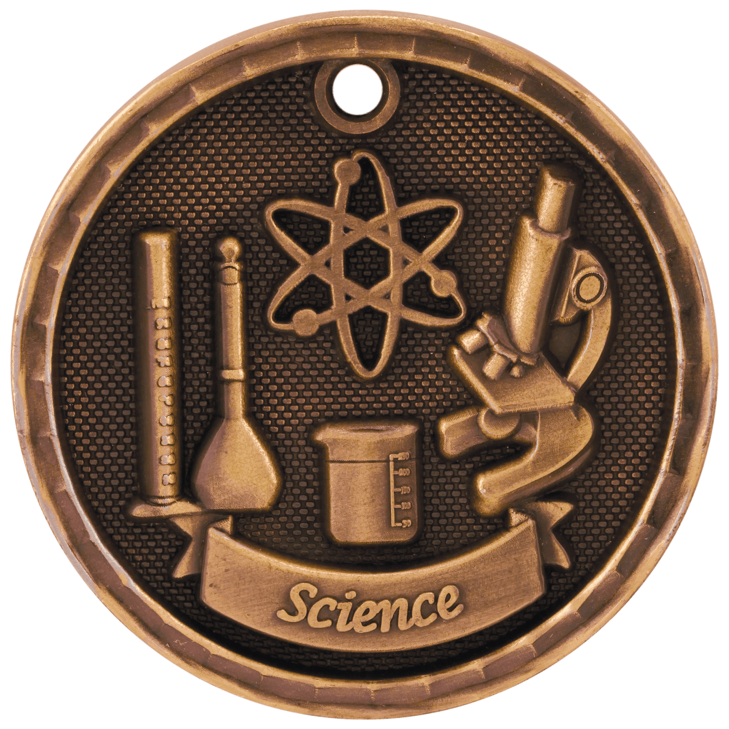 Antique Bronze 3D Science Medal - 2"
