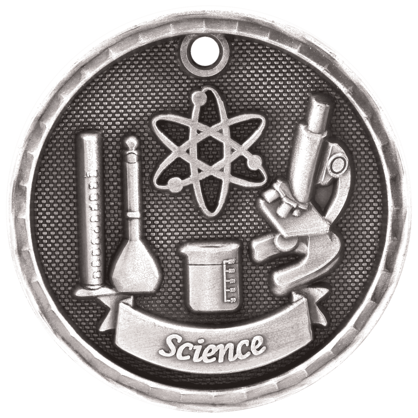 Antique Silver 3D Science Medal - 2"
