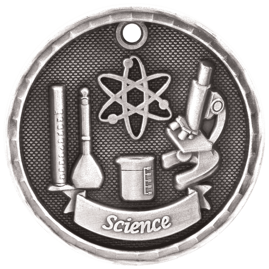 Antique Silver 3D Science Medal - 2"