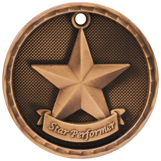 Antique Bronze 3D Star Performer Medal - 2"