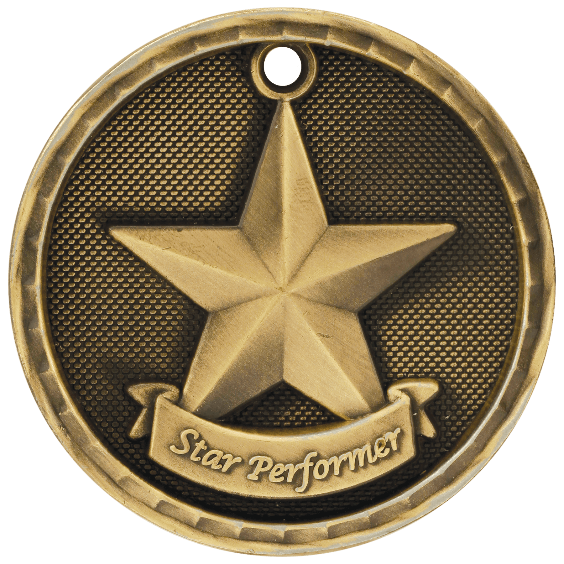 Antique Gold 3D Star Performer Medal - 2"