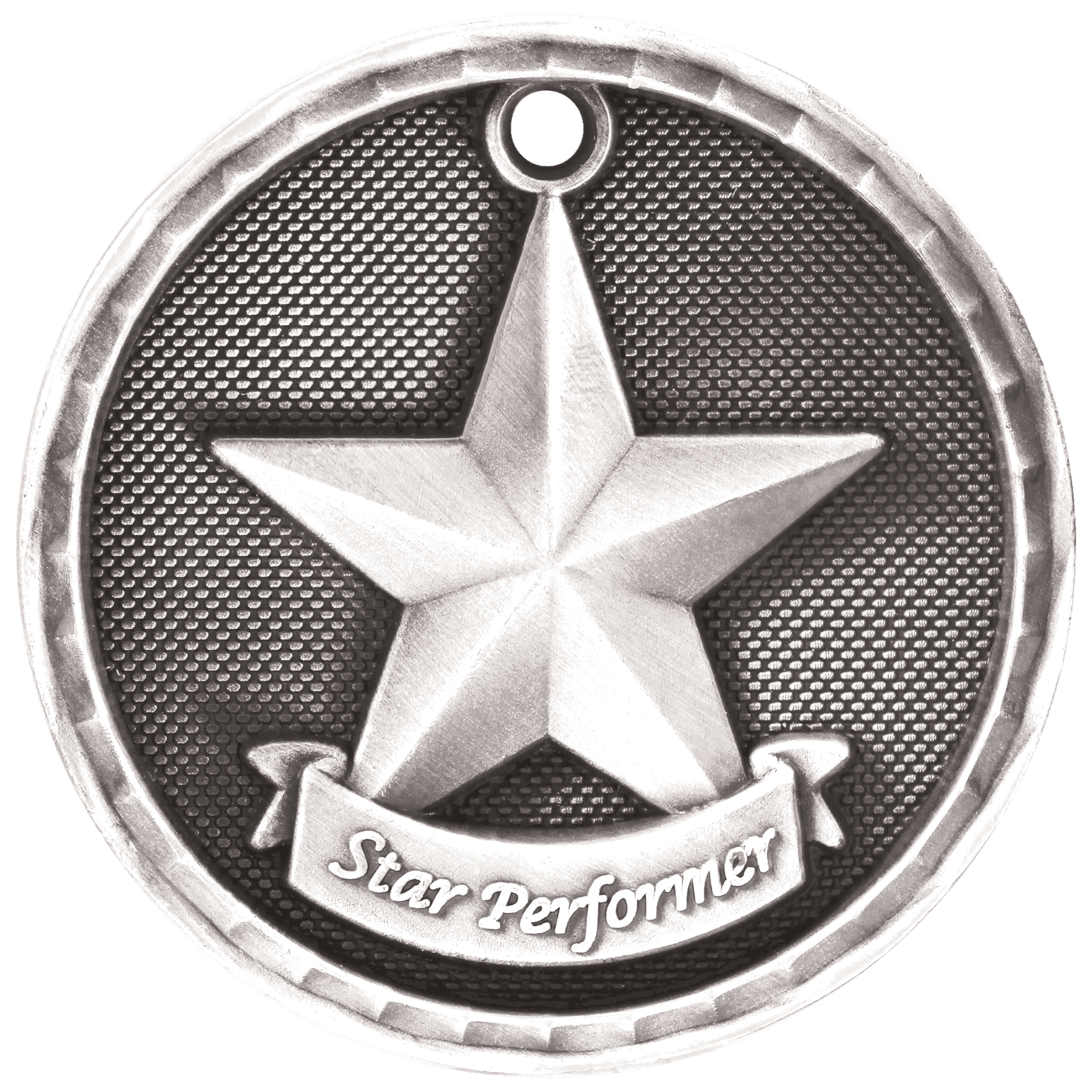 Antique Silver 3D Star Performer Medal - 2"