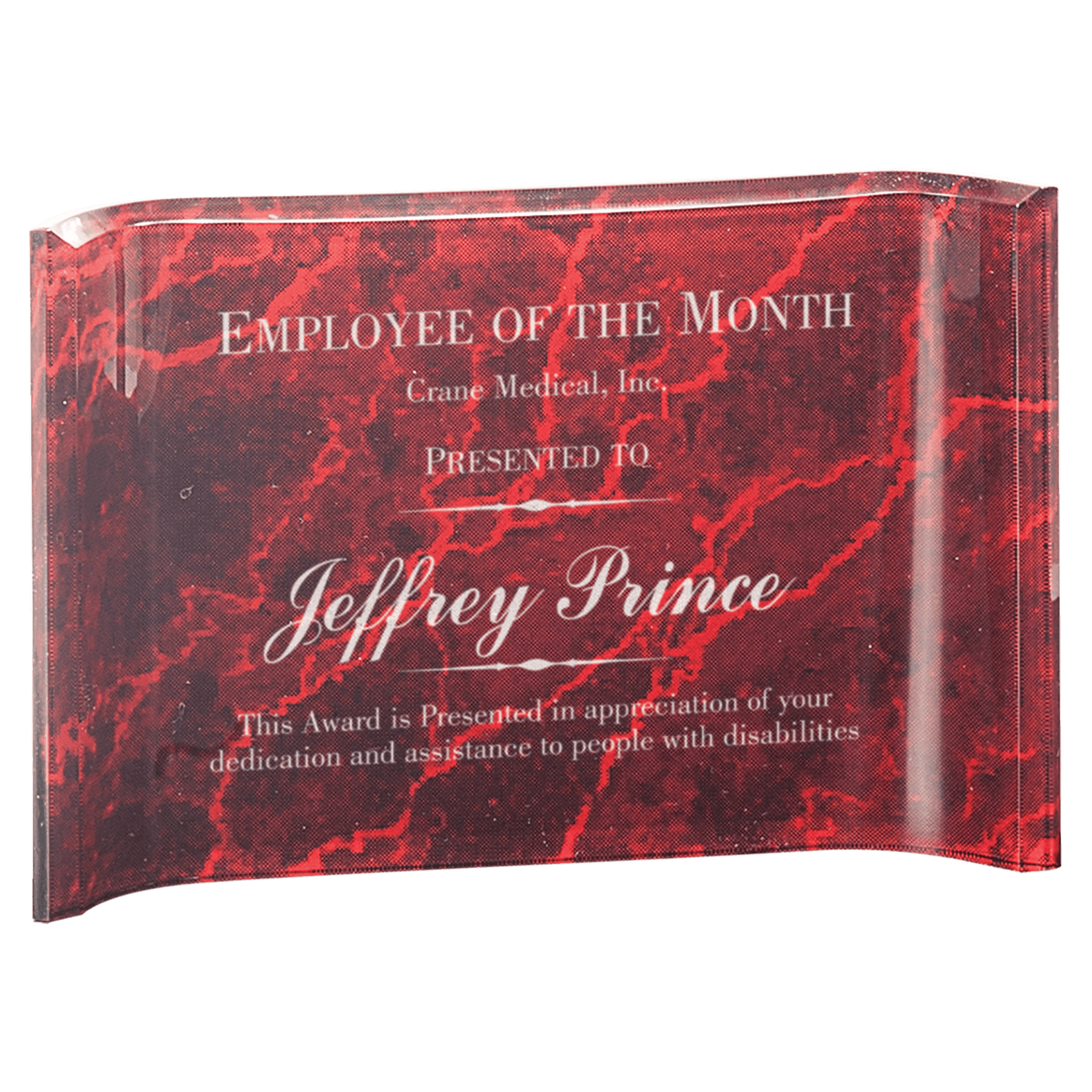Red Marbleized Acrylic Crescent - 6" x 4"