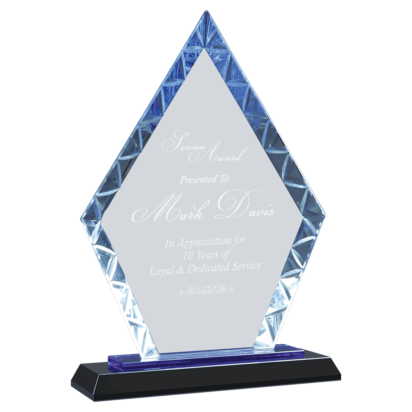Clear Diamond Accent Glass on Blue & Black Reflective Base - 9"