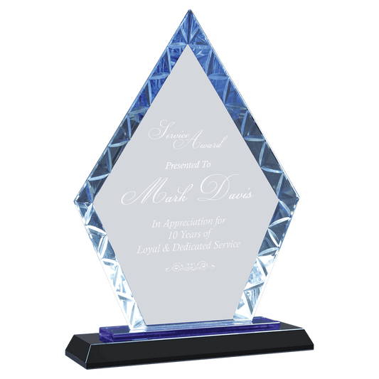 Clear Diamond Accent Glass on Blue & Black Reflective Base - 9"