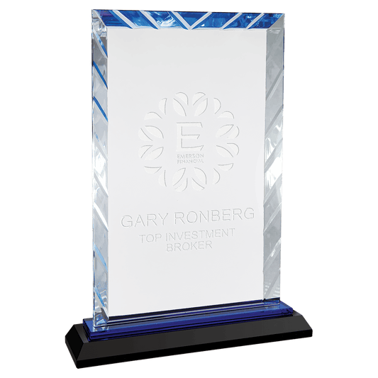 Clear Rectangle Accent Glass on Black and Blue Reflective Base - 9"