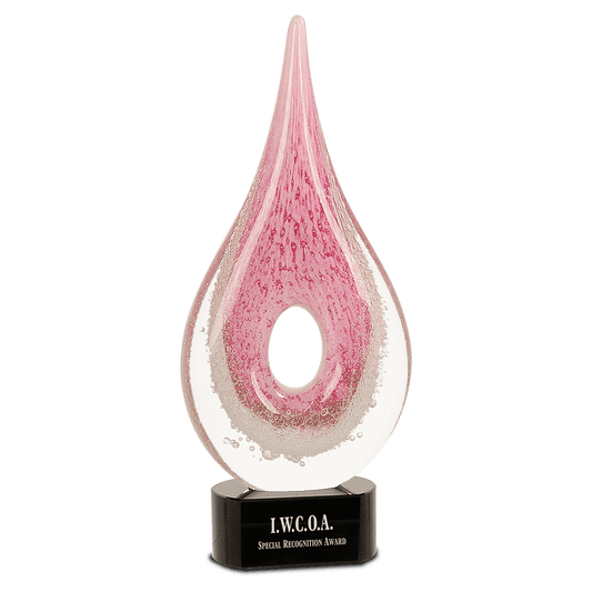 12" Pink Round Window Raindrop Art Glass