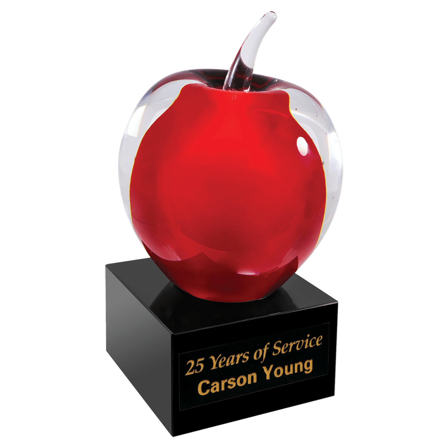Red and Clear Glass Apple with Black Base - 5 3/4"