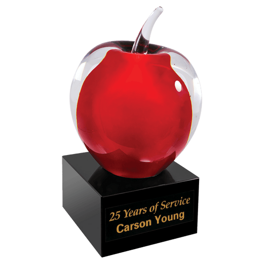 Red and Clear Glass Apple with Black Base - 5 3/4"