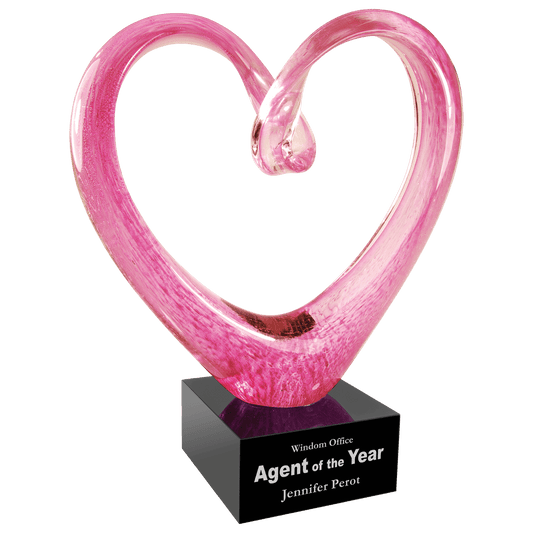 Pink Glass Heart with Black Base - 9"