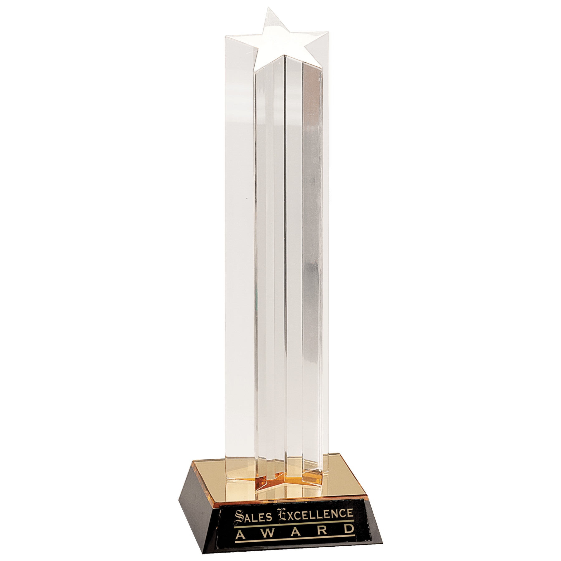 Clear Single Star Column Acrylic with Gold/Black Base - 11"