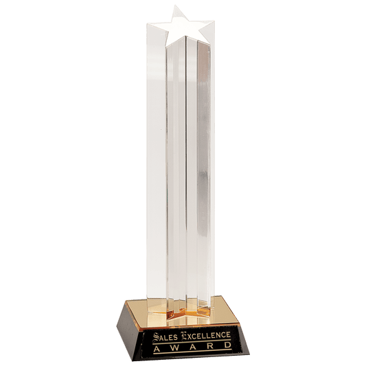 Clear Single Star Column Acrylic with Gold/Black Base - 11"