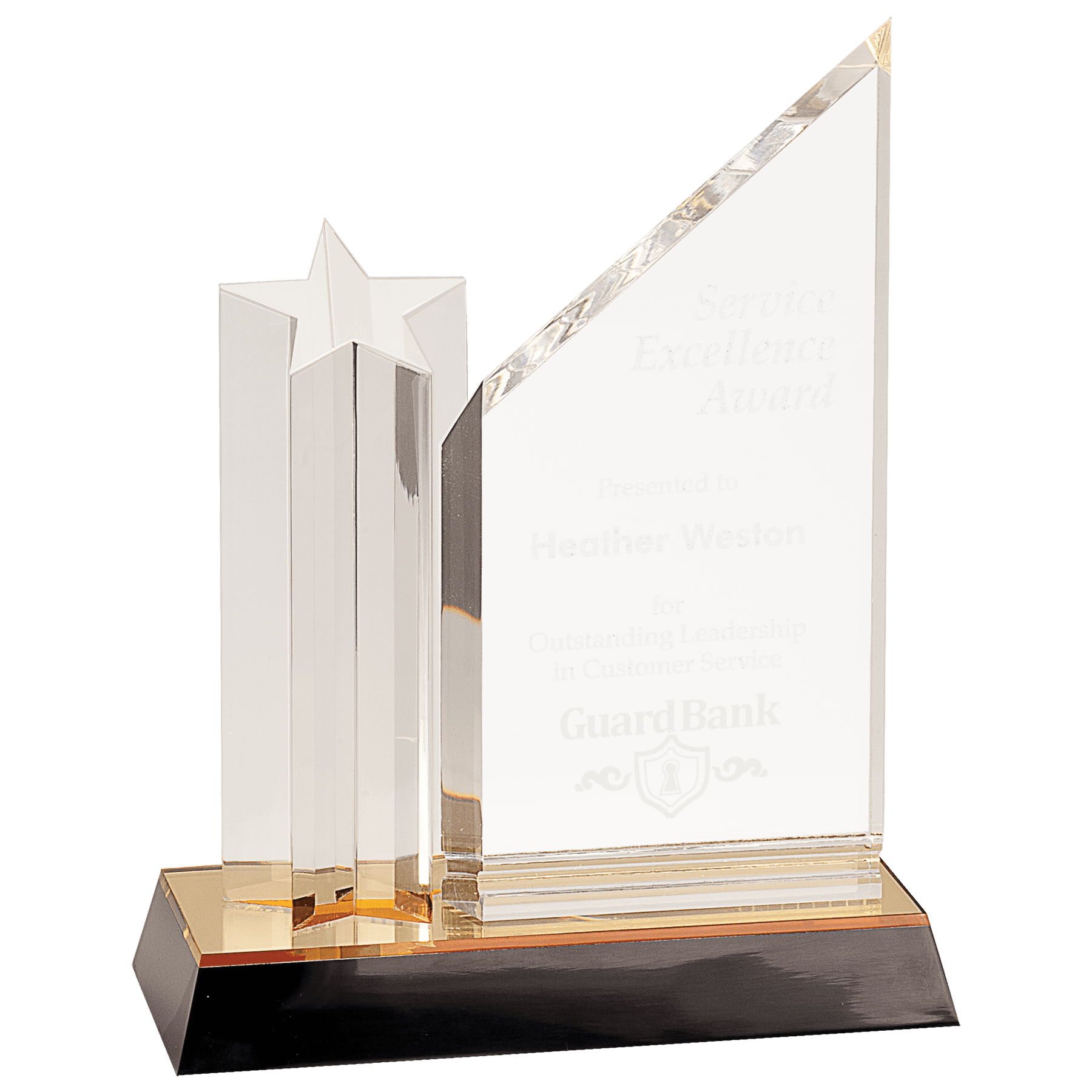 Clear Star Column Acrylic with Clear Plaque and Gold/Black Base - 9"