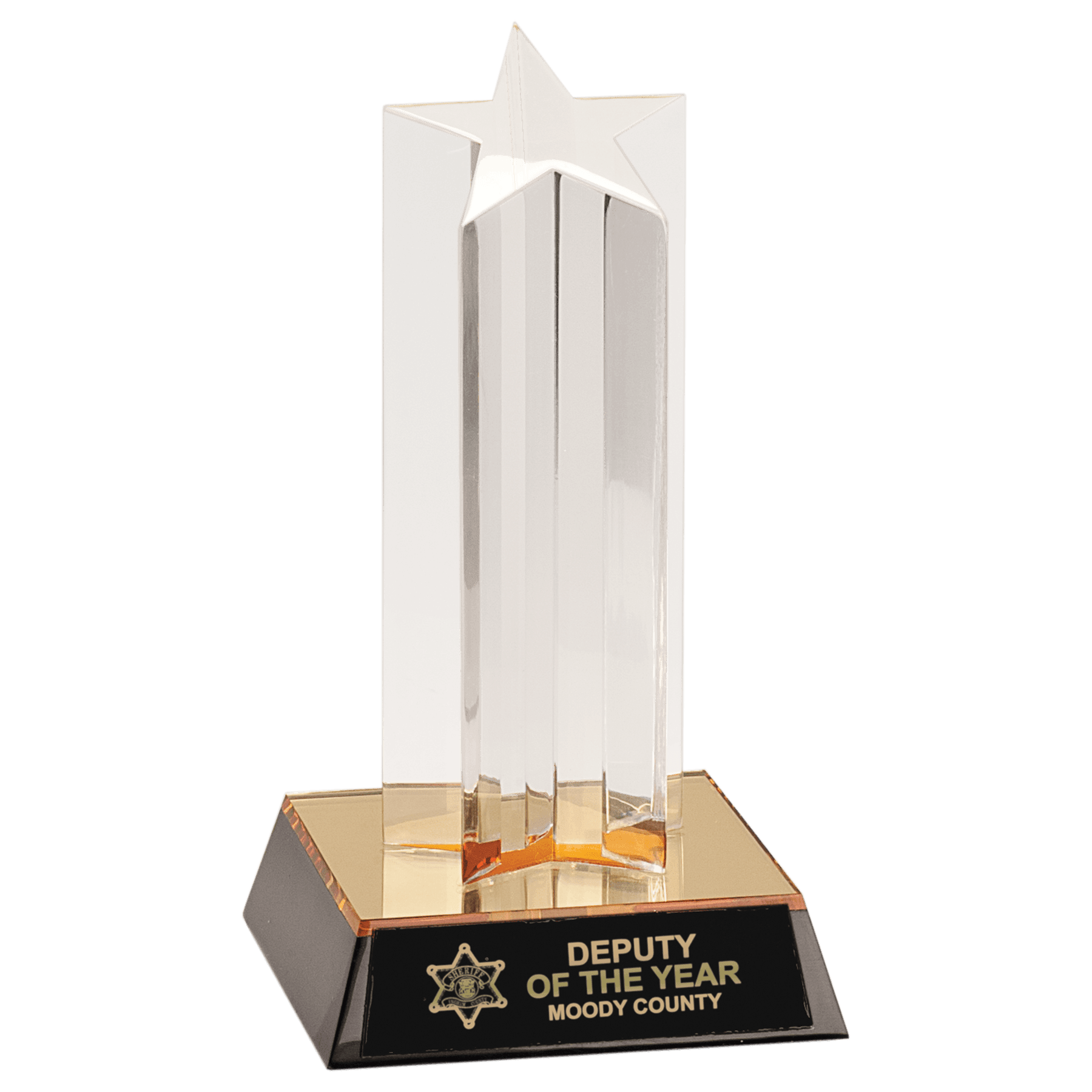 Clear Single Star Column Acrylic with Gold/Black Base - 7"