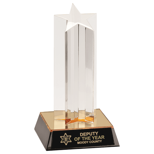 Clear Single Star Column Acrylic with Gold/Black Base - 7"