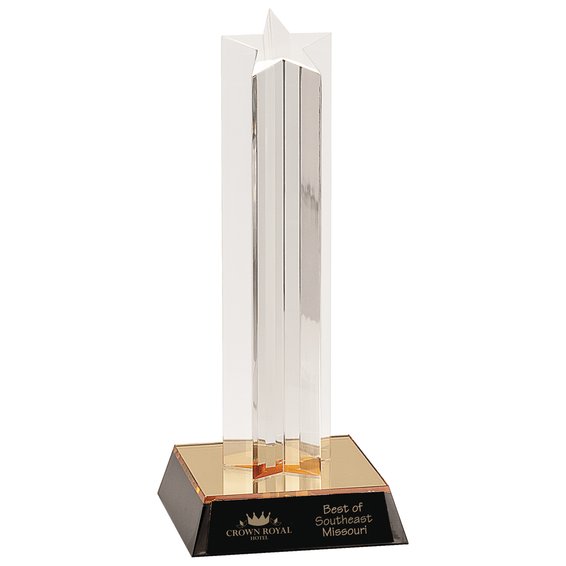 Clear Single Star Column Acrylic with Gold/Black Base - 9"