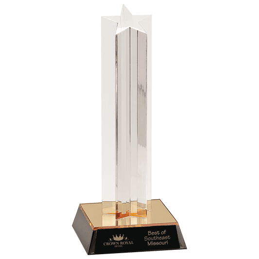 9" Clear Single Star Column Acrylic with Gold/Black Base