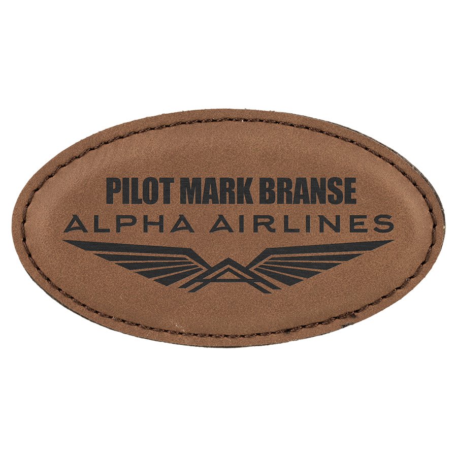 Dark Brown Engravable Leatherette Oval Badge Blank with Magnet - 3 1/4" x 1 3/4"