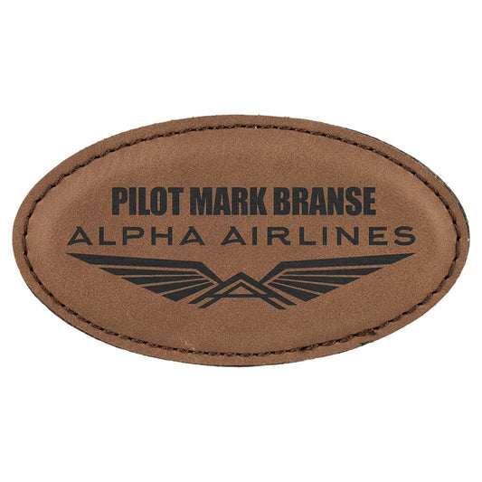 3 1/4" x 1 3/4" Dark Brown Laserable Leatherette Oval Badge Blank with Magnet
