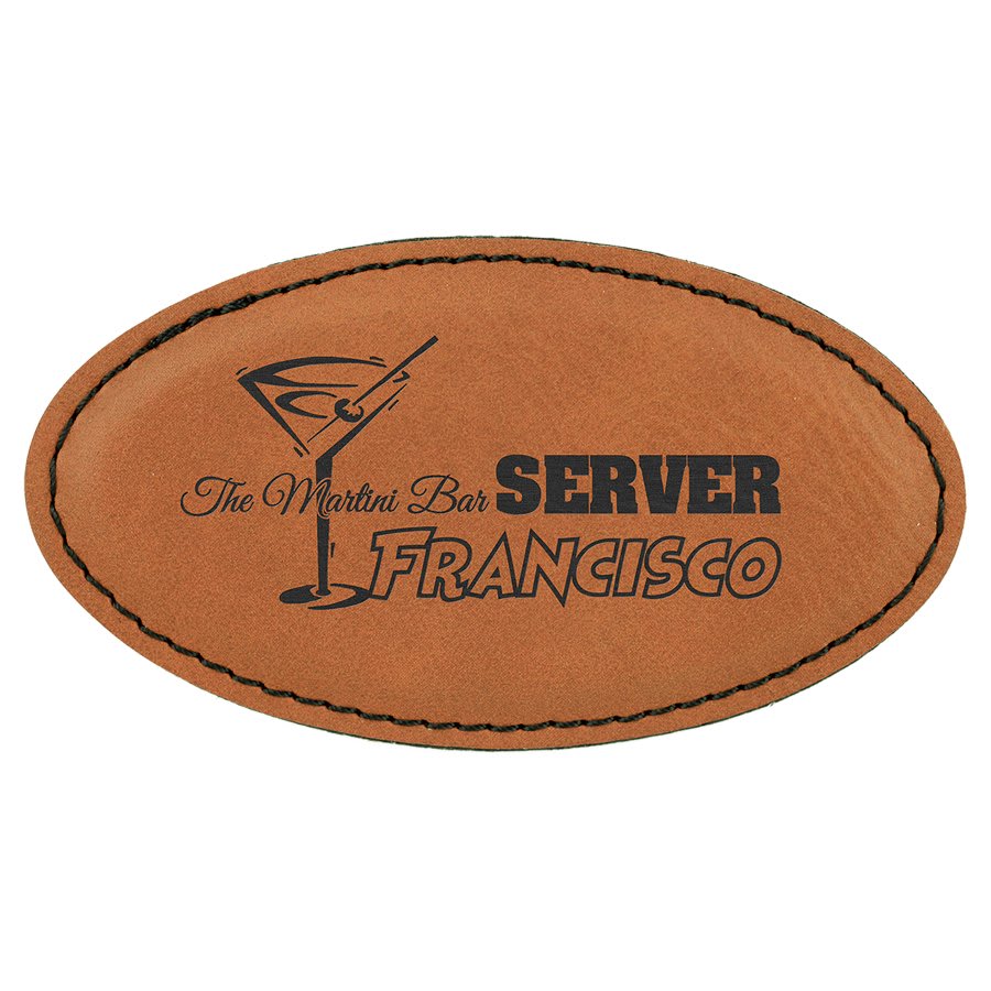 Rawhide Engravable Leatherette Oval Badge Blank with Magnet - 3 1/4" x 1 3/4"