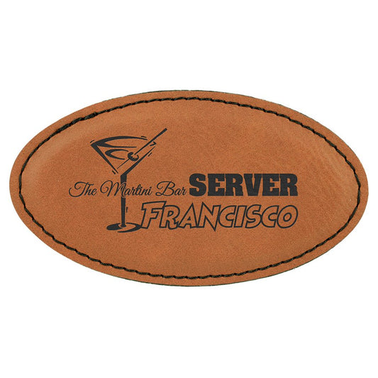 3 1/4" x 1 3/4" Rawhide Laserable Leatherette Oval Badge Blank with Magnet
