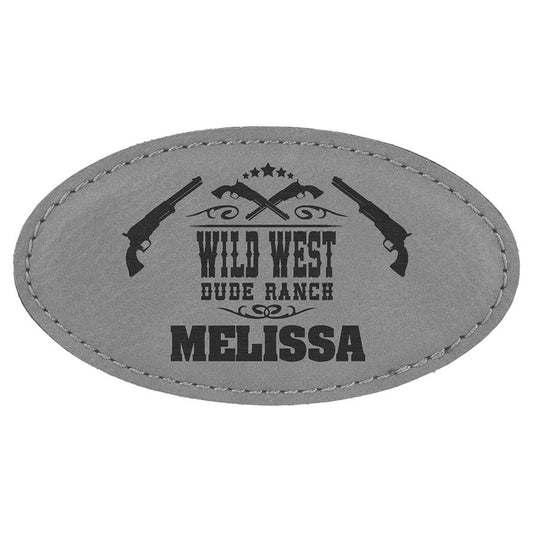 3 1/4" x 1 3/4" Gray Laserable Leatherette Oval Badge Blank with Magnet